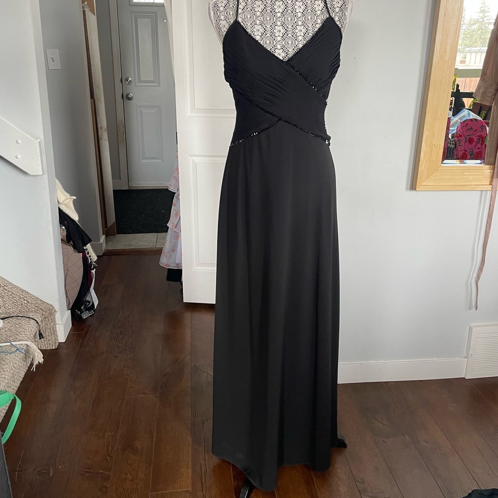 Vintage Chiffon Bodice Cross and Tie Maxi Dress. Black. Size 8.